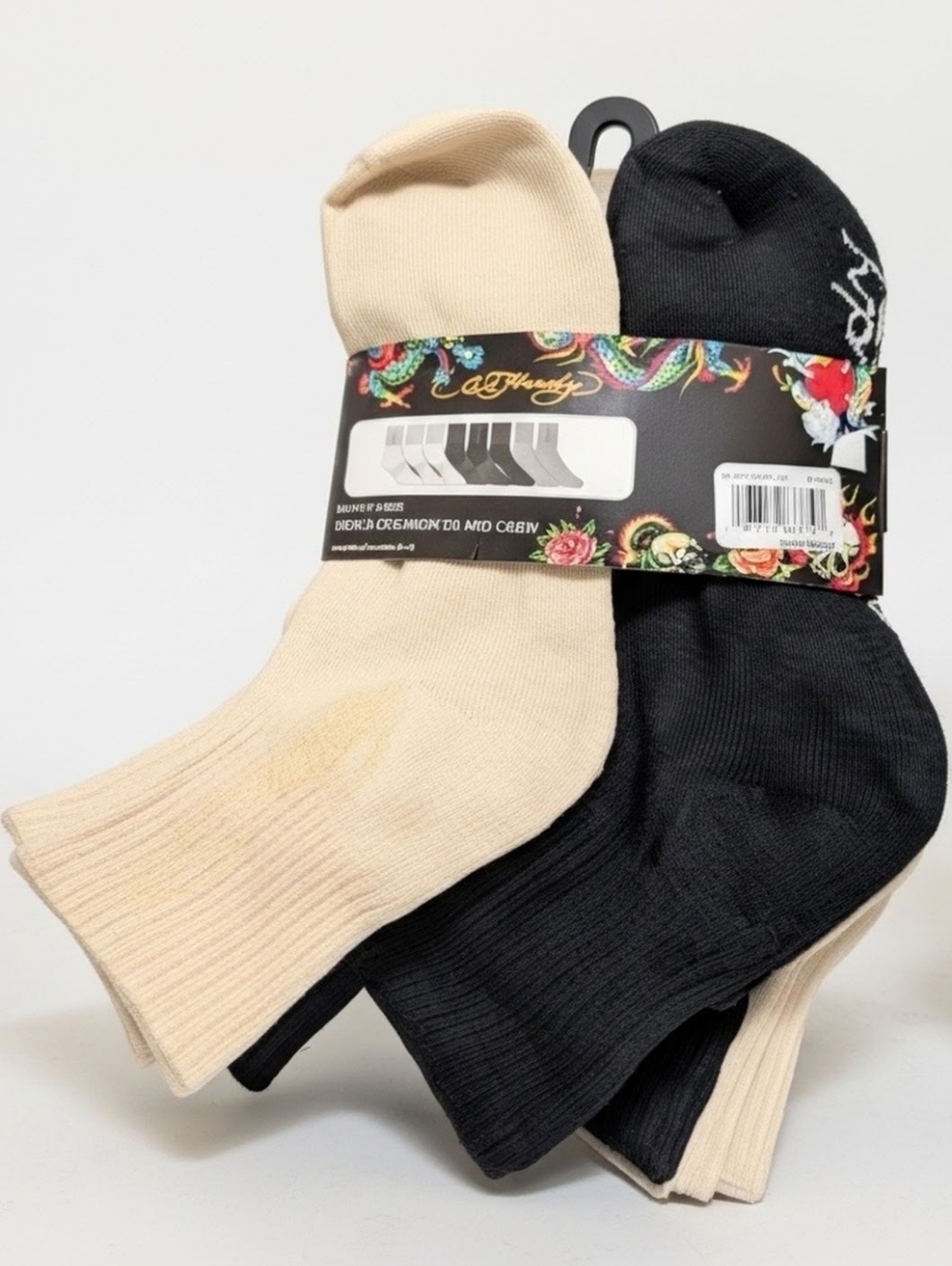Ed Hardy Men's Crew Socks Pack 6-12 Size - Black & Cream